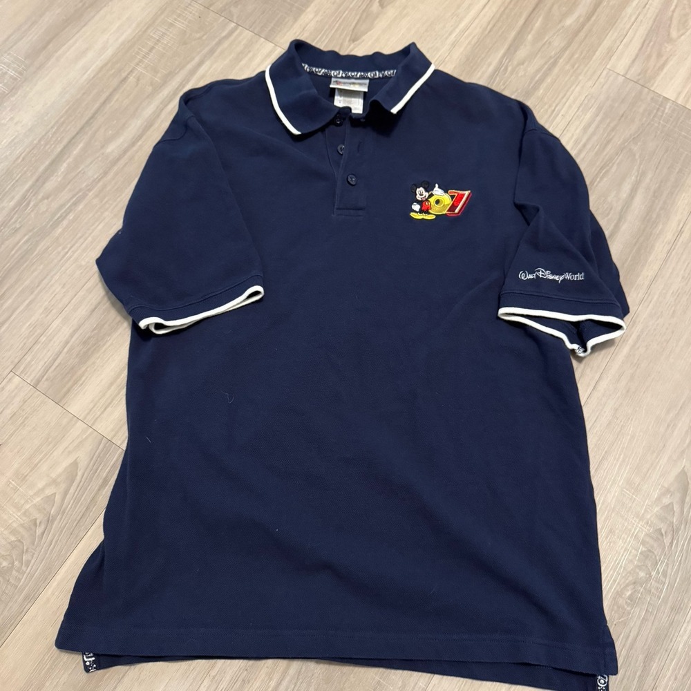 Y2k 2007 Walt Disney World Mickey Mouse‎ Embroidered Navy Blue Polo Shirt Sz M